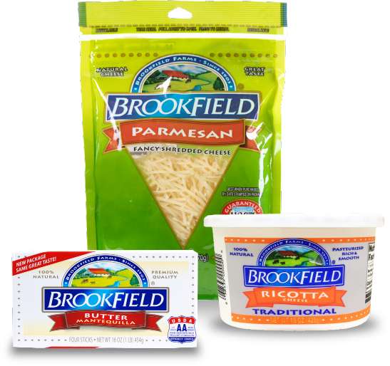 Mantequilla Brookfield, queso ricotta Brookfield y queso parmesano Brookfield
