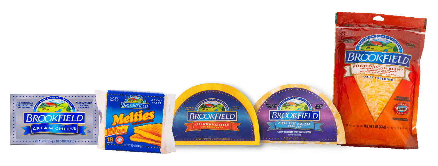 Cream Cheese, Melties, Cheddar Cheese, Colby Jack y Puertorican Blend de Brookfield