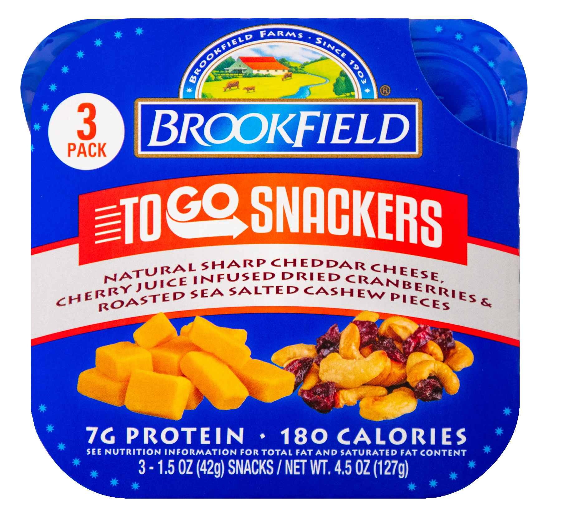 Brookfield To Go Snackers Cheddar, Cranberries & Cashew Pieces -
                3 - 1.5 Oz