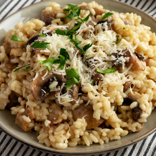 Risotto de Setas con Mantequilla y Queso Parmesano Rallado